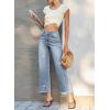 image:imageEVALESS Jeans for Women Stretchy Distressed Washed Straight Leg Frayed Raw Hem Denim Ankle Pants with PocketsLight Blue