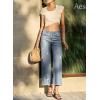 image:imageEVALESS Jeans for Women Stretchy Distressed Washed Straight Leg Frayed Raw Hem Denim Ankle Pants with PocketsLight Blue