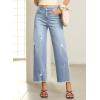 image:imageEVALESS Jeans for Women Stretchy Distressed Washed Straight Leg Frayed Raw Hem Denim Ankle Pants with PocketsLight Blue
