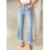 image:imageEVALESS Jeans for Women Stretchy Distressed Washed Straight Leg Frayed Raw Hem Denim Ankle Pants with PocketsLight Blue