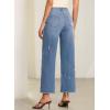 image:imageEVALESS Jeans for Women Stretchy Distressed Washed Straight Leg Frayed Raw Hem Denim Ankle Pants with PocketsSky Blue