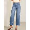image:imageEVALESS Jeans for Women Stretchy Distressed Washed Straight Leg Frayed Raw Hem Denim Ankle Pants with PocketsSky Blue