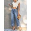 image:imageEVALESS Jeans for Women Stretchy Distressed Washed Straight Leg Frayed Raw Hem Denim Ankle Pants with PocketsSky Blue