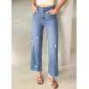 image:imageEVALESS Jeans for Women Stretchy Distressed Washed Straight Leg Frayed Raw Hem Denim Ankle Pants with PocketsSky Blue