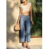 image:imageEVALESS Jeans for Women Stretchy Distressed Washed Straight Leg Frayed Raw Hem Denim Ankle Pants with PocketsSky Blue
