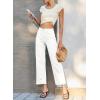 image:imageEVALESS Jeans for Women Stretchy Distressed Washed Straight Leg Frayed Raw Hem Denim Ankle Pants with PocketsWhite