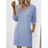 image:imageEVALESS Spring Dresses for Women 2026 Fashion V Neck Long Sleeve Summer Mini Dress Casual Beach Vacation Clothes DressesBeau Blue
