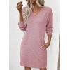image:imageEVALESS Spring Dresses for Women 2026 Fashion V Neck Long Sleeve Summer Mini Dress Casual Beach Vacation Clothes DressesFushia