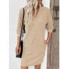 image:imageEVALESS Spring Dresses for Women 2026 Fashion V Neck Long Sleeve Summer Mini Dress Casual Beach Vacation Clothes DressesKhaki
