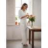 image:imageEVALESS Womens 34 Sleeve Tops Dressy Casual Pleated V Neck Business Work Blouses Office ShirtsWhite