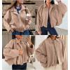 image:imageEVALESS Womens Faux Suede Bomber Jackets Long Sleeve Fall Coats Zip Up Cropped Jacket Trendy Winter Warm OuterwearLight Khaki