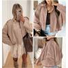 image:imageEVALESS Womens Faux Suede Bomber Jackets Long Sleeve Fall Coats Zip Up Cropped Jacket Trendy Winter Warm OuterwearLight Khaki