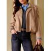 image:imageEVALESS Womens Faux Suede Bomber Jackets Long Sleeve Fall Coats Zip Up Cropped Jacket Trendy Winter Warm OuterwearPale Khaki