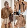 image:imageEVALESS Womens Faux Suede Bomber Jackets Long Sleeve Fall Coats Zip Up Cropped Jacket Trendy Winter Warm OuterwearPale Khaki