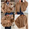image:imageEVALESS Womens Faux Suede Bomber Jackets Long Sleeve Fall Coats Zip Up Cropped Jacket Trendy Winter Warm OuterwearPale Khaki