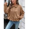 image:imageEVALESS Womens Faux Suede Bomber Jackets Long Sleeve Fall Coats Zip Up Cropped Jacket Trendy Winter Warm OuterwearPale Khaki