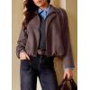 image:imageEVALESS Womens Faux Suede Bomber Jackets Long Sleeve Fall Coats Zip Up Cropped Jacket Trendy Winter Warm OuterwearToadstool