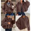 image:imageEVALESS Womens Faux Suede Bomber Jackets Long Sleeve Fall Coats Zip Up Cropped Jacket Trendy Winter Warm OuterwearToadstool