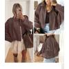 image:imageEVALESS Womens Faux Suede Bomber Jackets Long Sleeve Fall Coats Zip Up Cropped Jacket Trendy Winter Warm OuterwearToadstool
