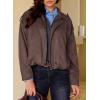 image:imageEVALESS Womens Faux Suede Bomber Jackets Long Sleeve Fall Coats Zip Up Cropped Jacket Trendy Winter Warm OuterwearToadstool