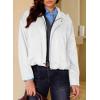 image:imageEVALESS Womens Faux Suede Bomber Jackets Long Sleeve Fall Coats Zip Up Cropped Jacket Trendy Winter Warm OuterwearWhite