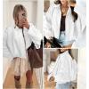 image:imageEVALESS Womens Faux Suede Bomber Jackets Long Sleeve Fall Coats Zip Up Cropped Jacket Trendy Winter Warm OuterwearWhite
