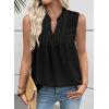 image:imageEVALESS Womens Tops Lace V Neck Dressy Casual Sleeveless Blouses Elegant Swiss Dot Smocked Shirts Spring FashionBlack