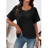 image:imageEVALESS Womens Tops Spring Summer Ribbed Texture Embroidery Short Sleeve Crewneck T ShirtsBlack