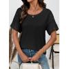 image:imageEVALESS Womens Tops Spring Summer Ribbed Texture Embroidery Short Sleeve Crewneck T ShirtsBlack