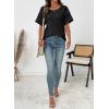 image:imageEVALESS Womens Tops Spring Summer Ribbed Texture Embroidery Short Sleeve Crewneck T ShirtsBlack