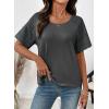image:imageEVALESS Womens Tops Spring Summer Ribbed Texture Embroidery Short Sleeve Crewneck T ShirtsGray