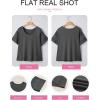 image:imageEVALESS Womens Tops Spring Summer Ribbed Texture Embroidery Short Sleeve Crewneck T ShirtsGray