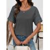 image:imageEVALESS Womens Tops Spring Summer Ribbed Texture Embroidery Short Sleeve Crewneck T ShirtsGray