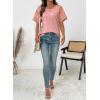 image:imageEVALESS Womens Tops Spring Summer Ribbed Texture Embroidery Short Sleeve Crewneck T ShirtsPink
