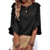 image:imageEVALESS 34 Length Sleeve Womens Tops Dressy Casual Blouses Crewneck Ruffle Sleeve Shirts Spring Outfits Business Work TopsBlack