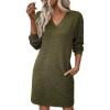 image:imageEVALESS Spring Dresses for Women 2026 Fashion V Neck Long Sleeve Summer Mini Dress Casual Beach Vacation Clothes DressesMoss Green