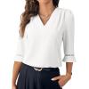 image:imageEVALESS Womens 34 Sleeve Tops Dressy Casual Pleated V Neck Business Work Blouses Office ShirtsWhite