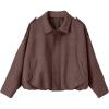 image:imageEVALESS Womens Faux Suede Bomber Jackets Long Sleeve Fall Coats Zip Up Cropped Jacket Trendy Winter Warm OuterwearToadstool