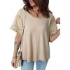 image:imageEVALESS Womens Tops Spring Summer Ribbed Texture Embroidery Short Sleeve Crewneck T ShirtsApricot