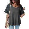 image:imageEVALESS Womens Tops Spring Summer Ribbed Texture Embroidery Short Sleeve Crewneck T ShirtsGray