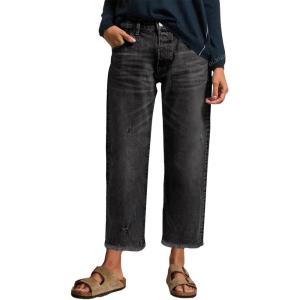 image:imageEVALESS Jeans for Women Stretchy Distressed Washed Straight Leg Frayed Raw Hem Denim Ankle Pants with PocketsBlack