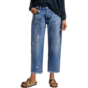 image:imageEVALESS Jeans for Women Stretchy Distressed Washed Straight Leg Frayed Raw Hem Denim Ankle Pants with PocketsBlue