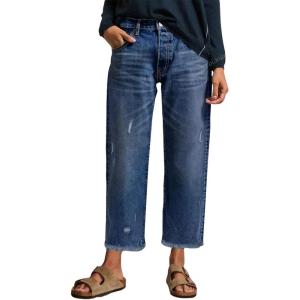image:imageEVALESS Jeans for Women Stretchy Distressed Washed Straight Leg Frayed Raw Hem Denim Ankle Pants with PocketsDark Blue