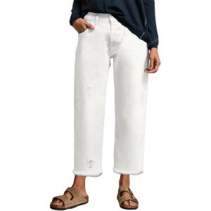 image:imageEVALESS Jeans for Women Stretchy Distressed Washed Straight Leg Frayed Raw Hem Denim Ankle Pants with PocketsWhite