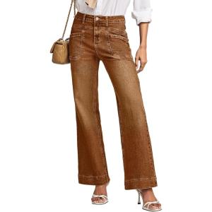 image:imageEVALESS Womens Jeans Wide Leg High Waisted Straight Bootcut Jeans Trendy Fall 2025 Zimbaplatinum Stretchy Denim PantsBrown