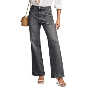image:imageEVALESS Womens Jeans Wide Leg High Waisted Straight Bootcut Jeans Trendy Fall 2025 Zimbaplatinum Stretchy Denim PantsDark Grey