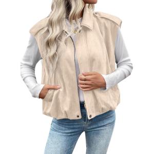 image:imageEVALESS Womens Vest Faux Suede Sleeveless Jackets Fashion Spring 2026 Y2K Cropped Jacket Trendy Streetwear with PocketsBeige