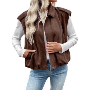 image:imageEVALESS Womens Vest Faux Suede Sleeveless Jackets Fashion Spring 2026 Y2K Cropped Jacket Trendy Streetwear with PocketsChicory Coffee