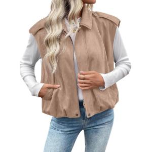 image:imageEVALESS Womens Vest Faux Suede Sleeveless Jackets Fashion Spring 2026 Y2K Cropped Jacket Trendy Streetwear with PocketsParchment