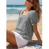 image:imageEVALESS Tops for Women Short Sleeve Tunic Blouse Square Neck Gingham Tops Cotton Blend Plaid Shirt Cute Checkered ShirtBlack